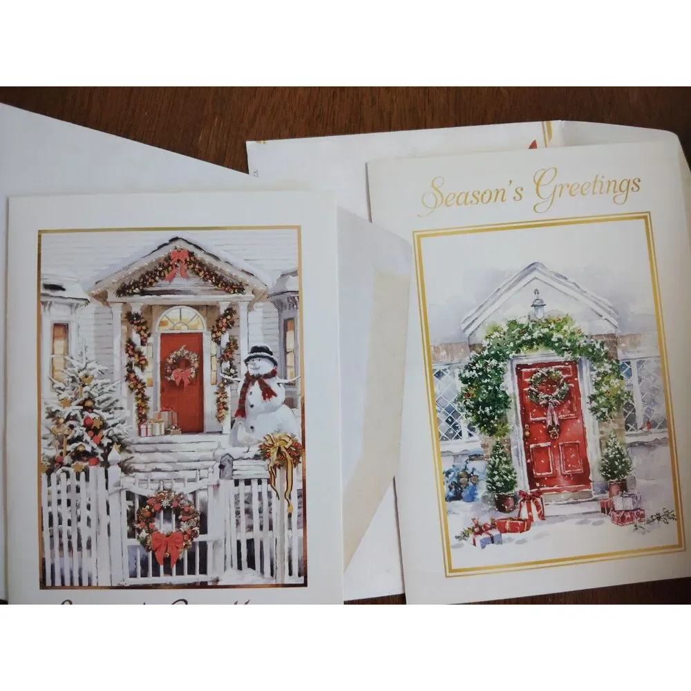 Lot of 5 Vintage Unique Festive Christmas Cards w/ Matching Envelope 5x7
